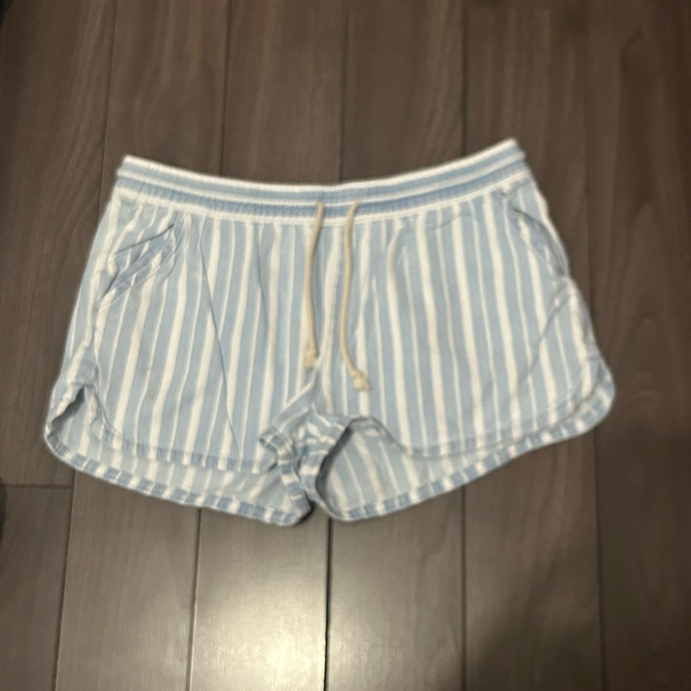 aerie Light Blue and White Striped Athletic Shorts